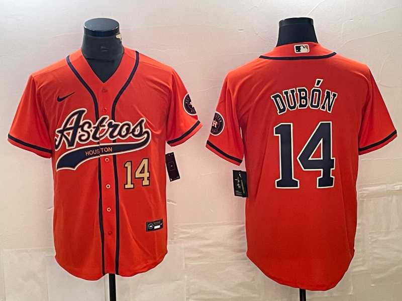 Men%27s Houston Astros #14 Mauricio Dubon Number Orange With Patch Cool Base Stitched Baseball Jersey